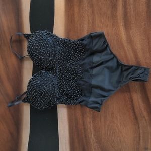 Black Beaded Bodysuit